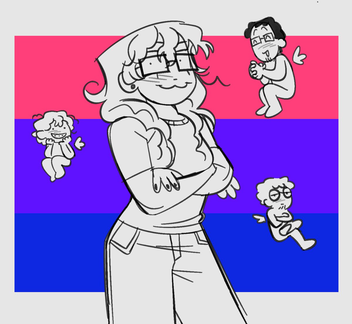 Tomatttios's tweet photo. bi god (me) and my little bi angels (my friends) happy pride month yay https://t.co/YuvZbSDmhg