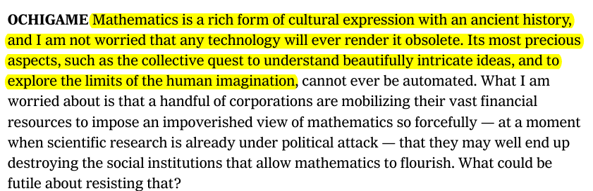 BCollasMath's tweet photo. Leiden Declaration on AI and Mathematics.

https://t.co/UtJrD6OkeM

A glimpse of what is mathematics by those who practice mathematics.

Excerpts from the NYT (by Harris, Ochigame, and Martin).
https://t.co/O3lWs3jU7L https://t.co/VikHP1Jhms