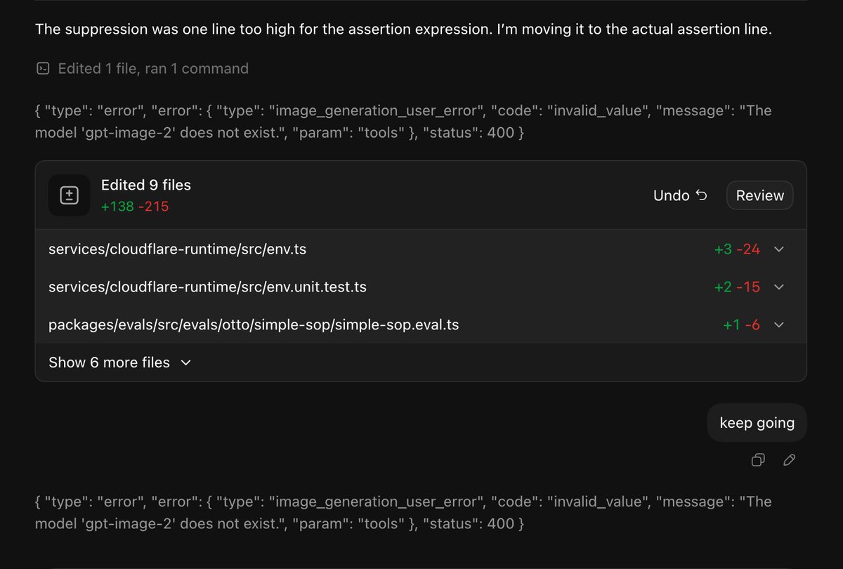 parkersmith's tweet photo. @OpenAIDevs @embirico Running into this even after updating across all threads https://t.co/r3XUAaOecV