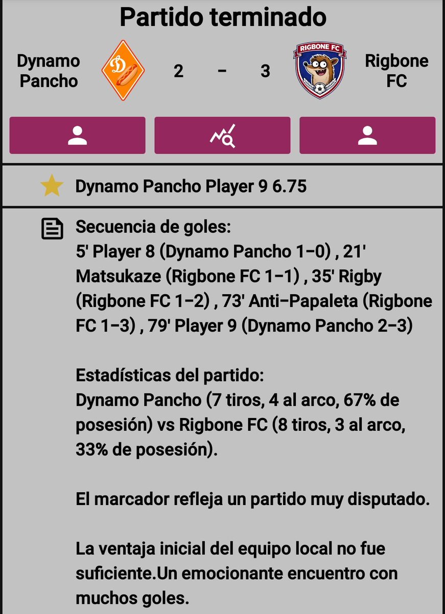 RigboneFC's tweet photo. Rigbone FC por torneos Internacionales ser como:
De local: 🇸🇲
De visita: 🇧🇷

Dynamo Pancho 2-3 #RigboneFC

21' ⚽ Matsukaze
35' ⚽ Rigby
73' ⚽ Anti Papaleta

#RigboneSueñaGrande 🦝 https://t.co/M5Y9wyUF8T