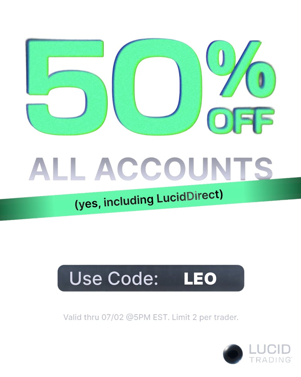 LeoInvests's tweet photo. If you've found value in my content and want to support the mission of accessible trading education, you can support the channel by using:

🔹 Lucid Trading — CODE: "LEO" for 50% off any account (limit 2 per trader)

🔹 Apex Trader Funding — CODE: "LIQ" for 90% off any account

Your support allows me to keep creating free educational content and helping traders improve.

Much love, and thank you all for the continued support.

Links below 👇