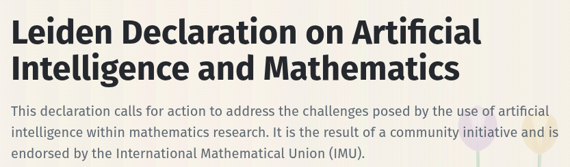 BCollasMath's tweet photo. Leiden Declaration on AI and Mathematics.

https://t.co/UtJrD6OkeM

A glimpse of what is mathematics by those who practice mathematics.

Excerpts from the NYT (by Harris, Ochigame, and Martin).
https://t.co/O3lWs3jU7L https://t.co/VikHP1Jhms