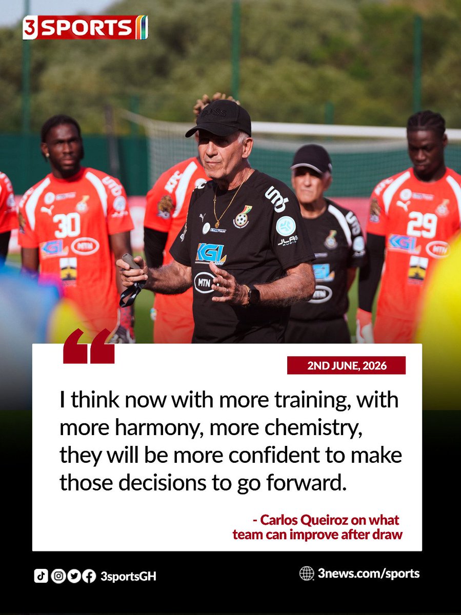 tv3_ghana's tweet photo. Carlos Queiroz expects the Black Stars to be more confident going forward with more training sessions.   

#3Sports #TV3GH https://t.co/fcRyTXj9CW