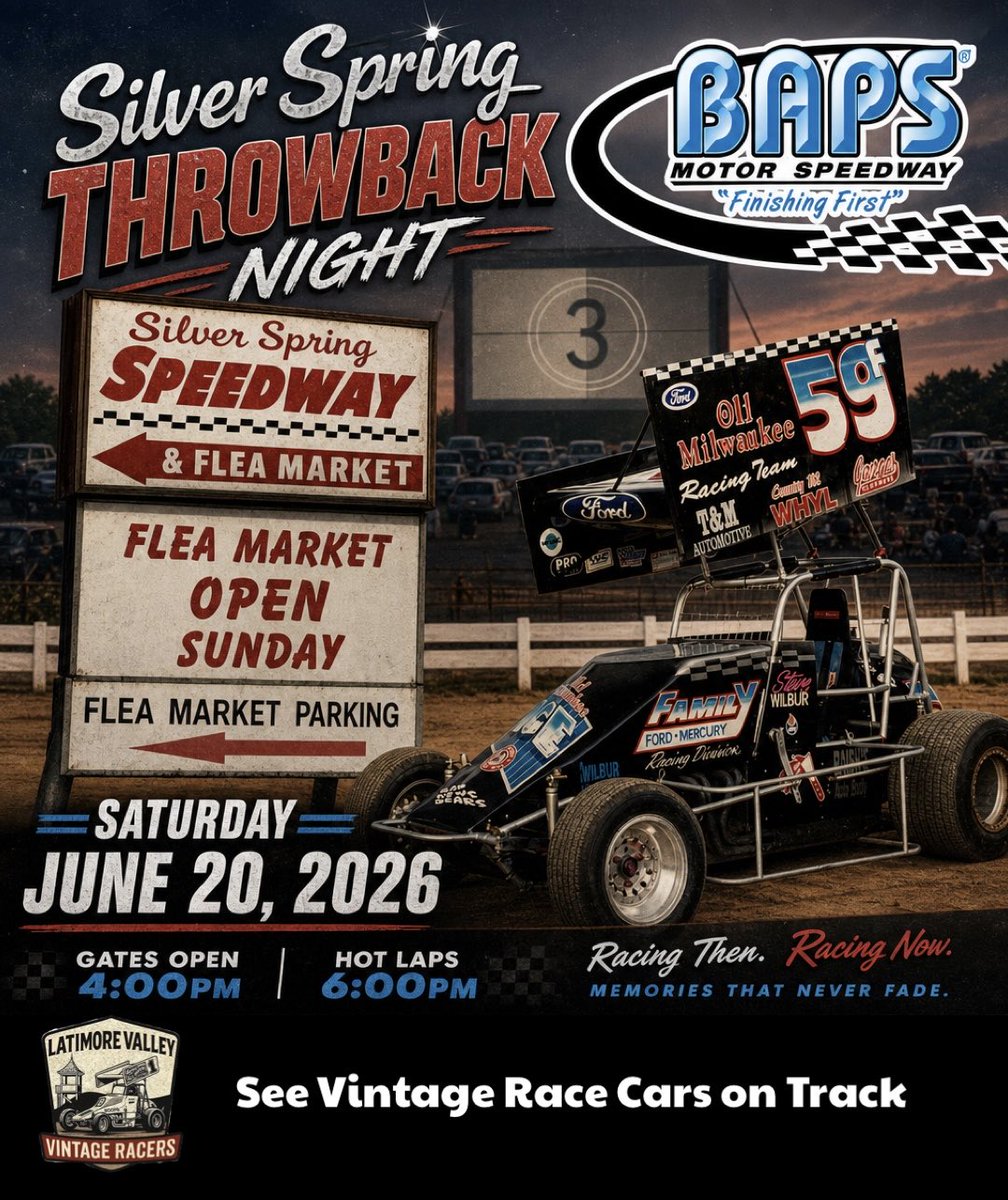 LVvintageracers's tweet photo. The next on track event for the Latimore Valley Vintage Racers is at the @bapsrace on June 20th for the Silver Spring Speedway Throwback! https://t.co/clhwOWjQzs