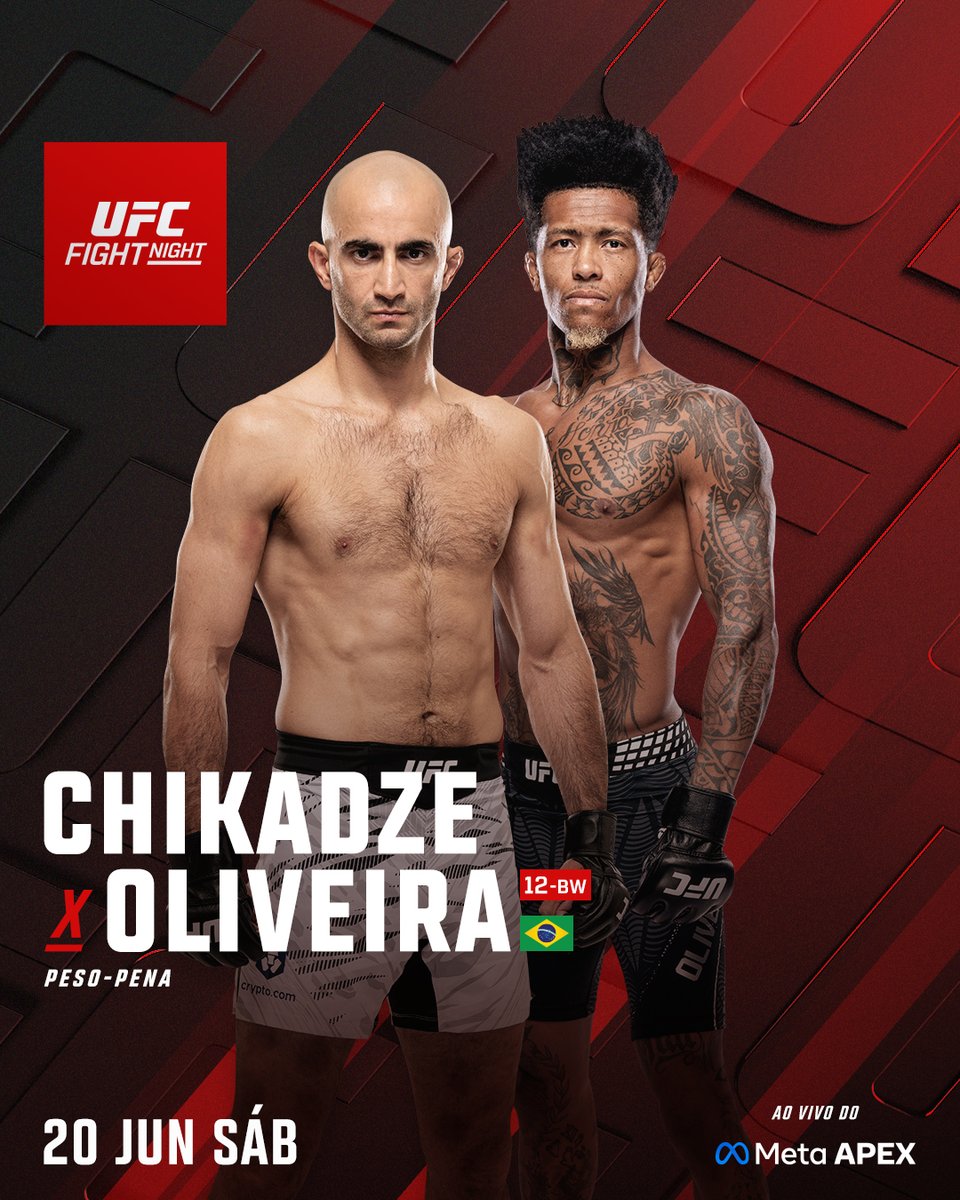 UFCBrasil's tweet photo. Alô, peso-pena! 

Giga Chikadze e Vinicius Oliveira 🇧🇷 medem forças no #UFCVegas119, em 20 de junho. 

Assista no @ParamountPlusBR 👊 https://t.co/qRFi8qkNQQ