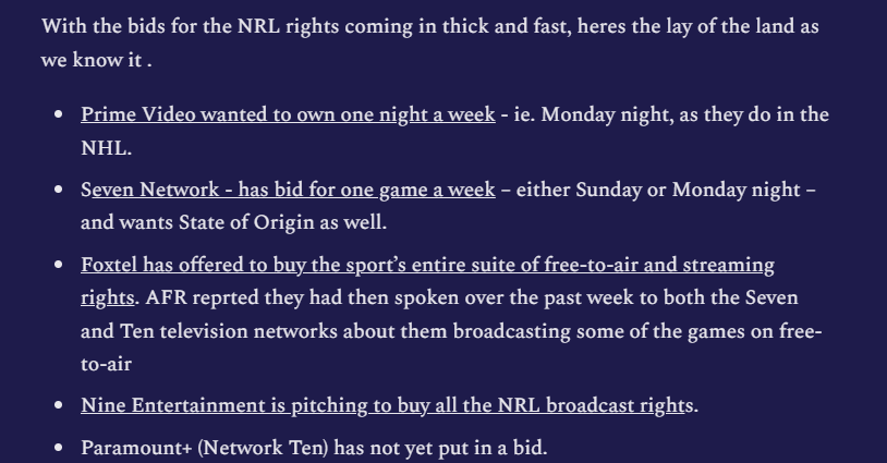 footyindustryAU's tweet photo. ICYMI: 800m pa for NRL media rights likely. Vindication for Vlandys etc etc

https://t.co/Yo8GvuzPbd https://t.co/vGo91tDZ5k