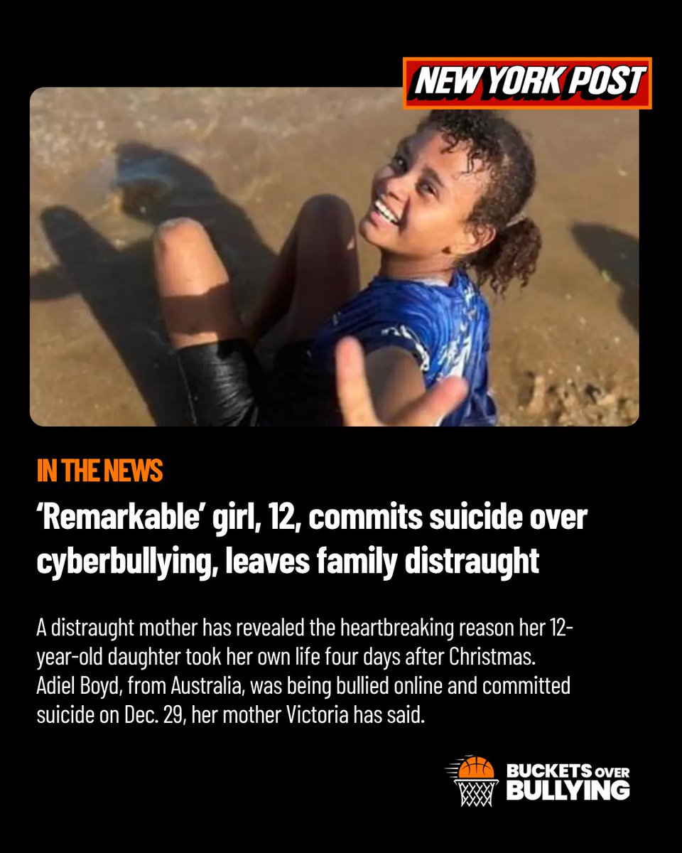 OverBullying_'s tweet photo. Adiel’s unspeakably tragic death has brought her family and the broader community to their knees, with renewed calls coming to raise awareness about suicide prevention and the dangers of cyber-bullying amongst young children.  

Adiel Boyd, forever 12  #BlockTheBullies https://t.co/gQnwyEvzjk