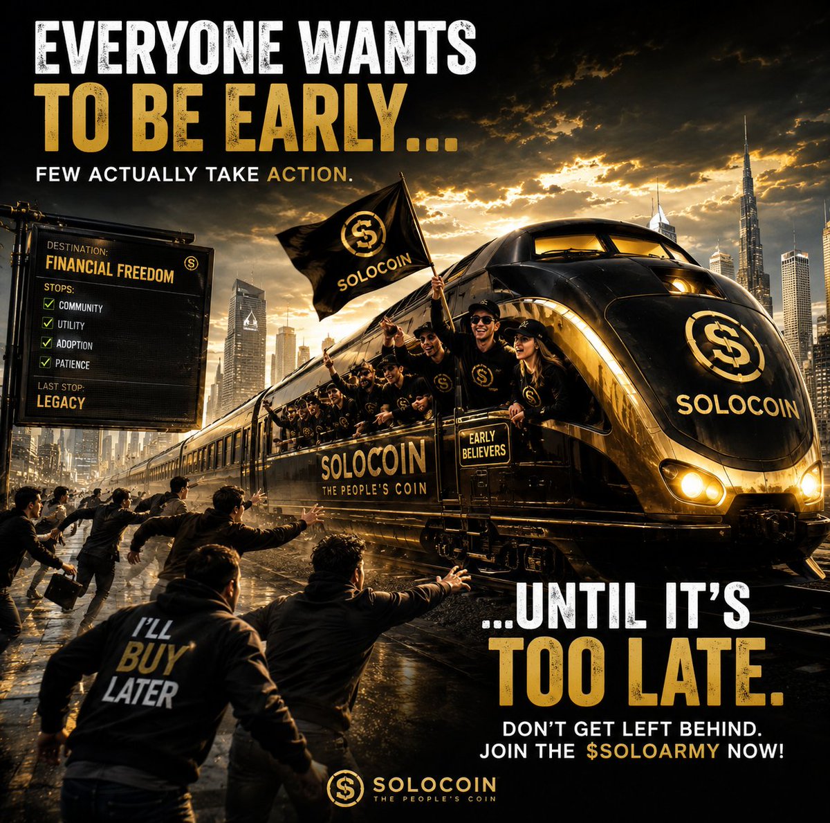 SOLOCOINBASE's tweet photo. 🚂 Everyone says they want to be early.

Very few actually take the ride.

While others wait for certainty, we're building, growing, and moving forward. 💎🚀

The SOLOCOIN train has left the station.

The question is...

Are you on board, or still waiting on the platform? 👀🔥

#SOLOCOIN #SOLOArmy #BaseChain