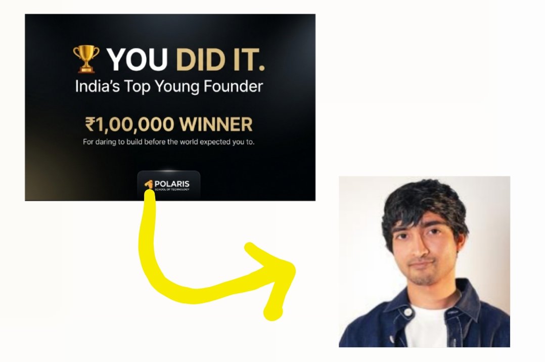 pavikshw's tweet photo. won ₹1,00,000 today.

me and my two friends uploaded a video for a competition and literally forgot about it.

the email came yesterday.

india's top young founders. 15 just now

the world doesn't wait for you to be ready. just build.

thanku - @polaris_code 💛 https://t.co/1WydoYCMoL