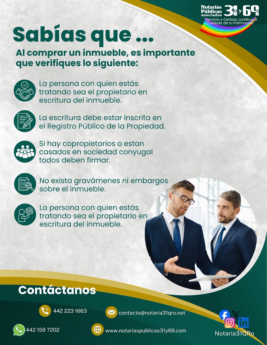 Notaria31Qro's tweet photo. SIGUENOS EN NUESTRAS REDES SOCIALES! 🦉
Instagram: https://t.co/JjmyYcixcM
Facebook: https://t.co/P30jTRjWgC
LinkedIn: https://t.co/V9yKSs2RqI
Teléfono: 442 223 1663
WhatsApp: 442 159 7202
Pagina Web Oficial: https://t.co/5xR17zR5cH https://t.co/bqtiDEny4v