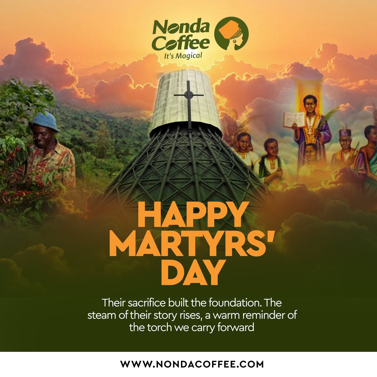 nondacoffee's tweet photo. Faith unshakeable. Sacrifice unforgettable.
They burned so we could brew. ☕
Happy Martyrs' Day. 
Carry the torch forward.

#MartyrsDayUganda #NondaCoffee #ItsMagical https://t.co/gHXO7Uk1pC