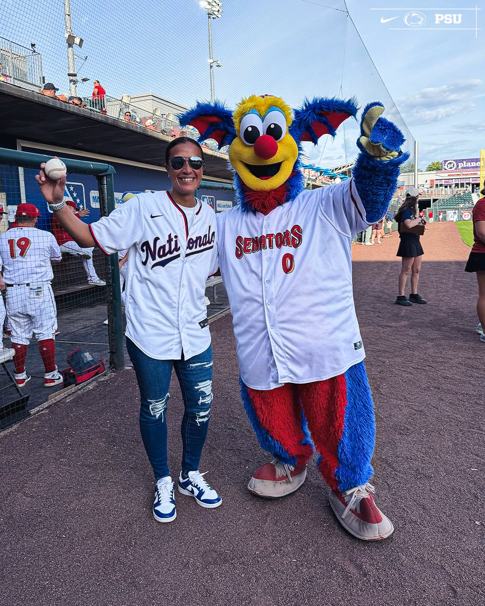 PennStateSB's tweet photo. Quick trip to the capital for Coach C⚾️🧢

So cool to see Head Coach Clarisa Crowell throw out tonight’s ceremonial first pitch at FNB Field! Grateful to the Harrisburg Senators for the opportunity🫡

#WeAre | #AllIn https://t.co/i94a3mrYXN