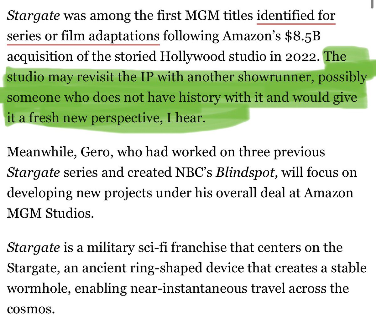 venturepictures's tweet photo. As per deadline. This is so disrespectful to the fanbase. You cannot start a new show and alienate a fanbase in that process. 

Have we not learnt from the last few years? 

Why wouldn’t you want someone who has a history with the show??

#stargate https://t.co/Eog90SjDmv