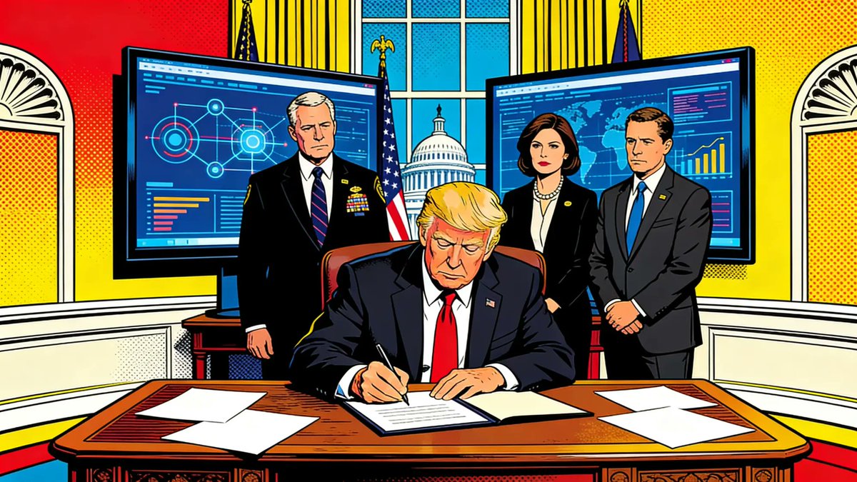 MarcusSchuler's tweet photo. Trump signs voluntary AI review order: agencies get 30 days to assess frontier models before release. No mandatory oversight—that's Congress's call. #AI #Policy #Cybersecurity https://t.co/JIPji4sKgg https://t.co/W6RKHqX9Hs