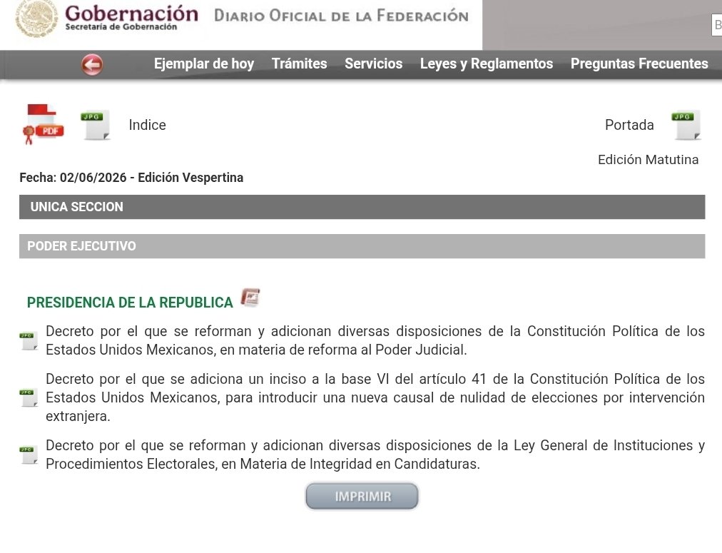moni_calles's tweet photo. 🚨 Sigue la destrucción. Las reformas judicial y electoral ya están en el DOF. 📣
#ReformaElectoral #PlaM #MiedoALaDemocracia
https://t.co/hCRFue4dXK https://t.co/Rlf4zDGhNK