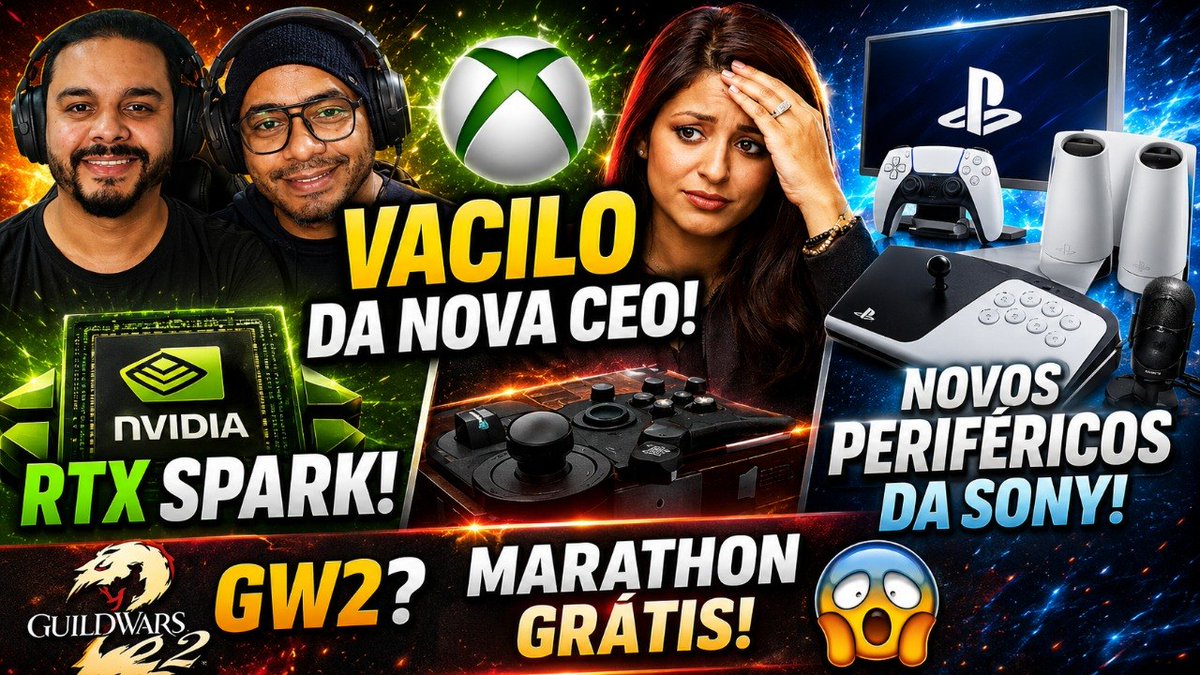 e_soumjogo's tweet photo. Vídeo novo! = https://t.co/paAPur5oQV 

- A Nvidia surpreende com o anúncio do RTX Spark!

- Asha Sharma, nova CEO da Xbox, comete seu primeiro vacilo e gera polêmica entre os fãs.

- A Sony apresenta novos periféricos premium, incluindo controle arcade! https://t.co/Hde4a4SRBf