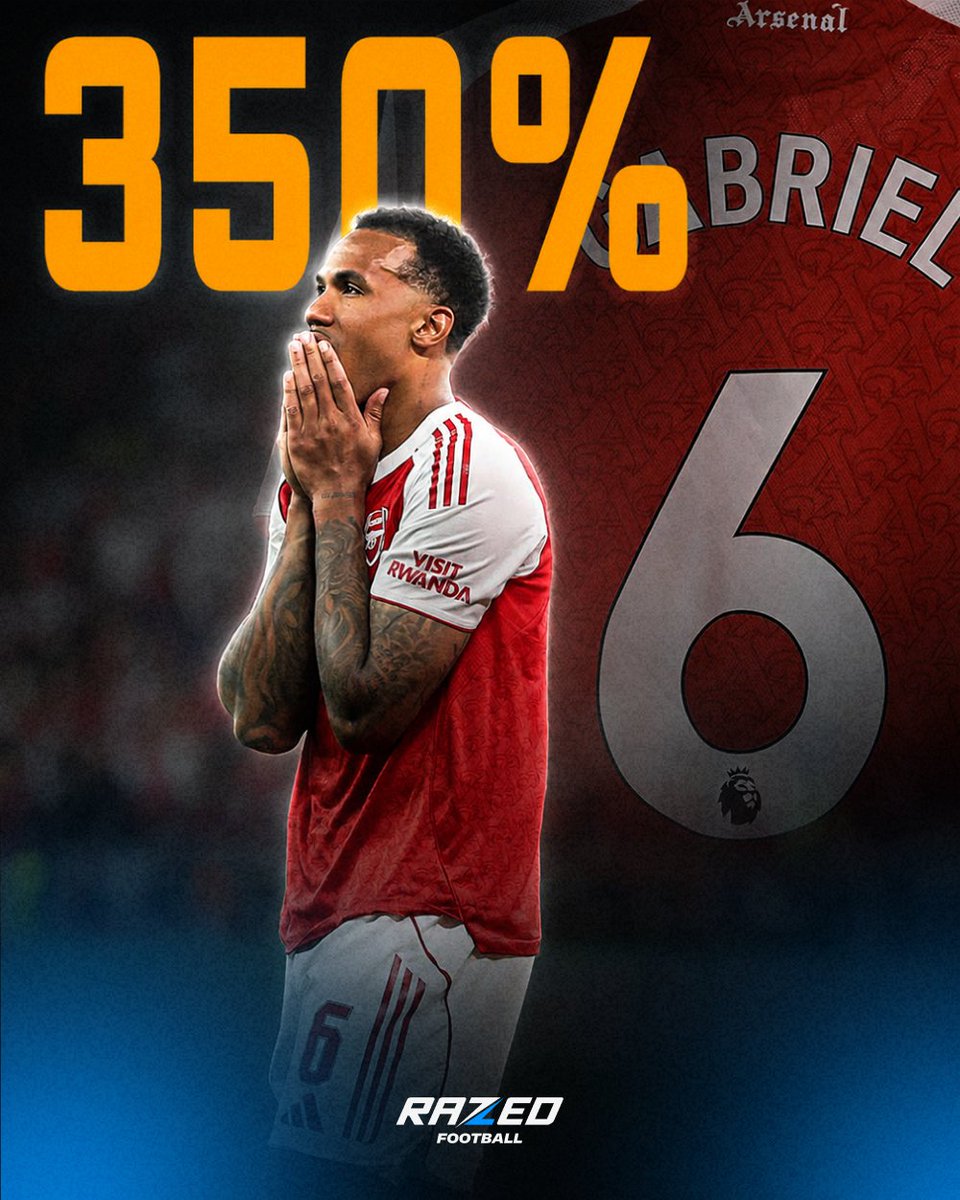 RazedFootball's tweet photo. Sales of Gabriel replica shirts have gone up 350% since his penalty miss in the UCL final 👕📈

Arsenal fans showing him incredible support. 👏 https://t.co/23oWVMQGdt