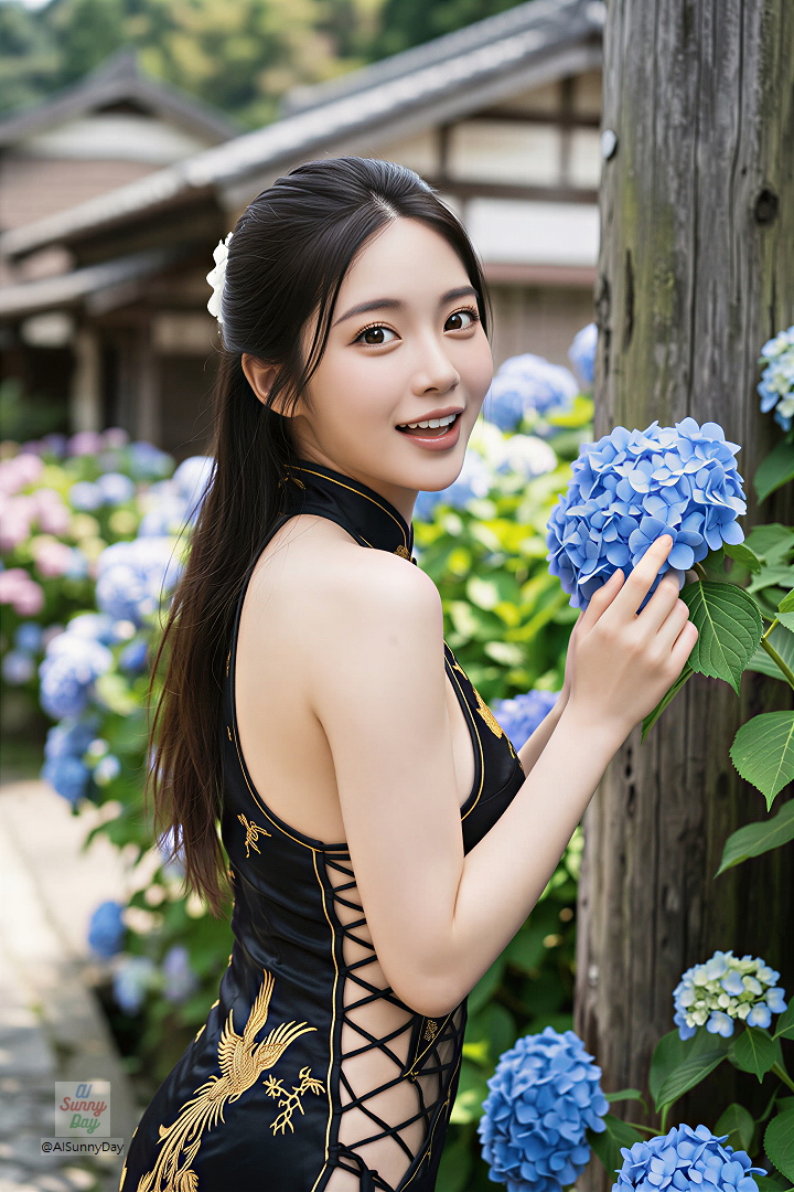 雨上がりの小径に、華やかなチャイナドレスの彩りを。✨ A glamorous