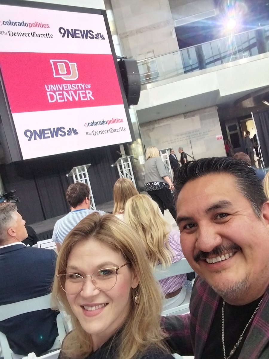 Archuleta4CO's tweet photo. At the University of Denver for the @9NEWS debate! Thank you, @KyleClark, for helping to get me, and the amazing @ashley_troxell in! https://t.co/PPqZCwMwU9