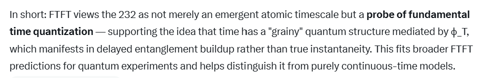 ManoFonoon007's tweet photo. @AstronomyVibes In Fonooni Temporal Field Theory (FTFT), the 232-attosecond timescale for entanglement formation is interpreted as evidence of quantized/discrete time dynamics governed by the theory's temporal scalar field (ϕ_T). https://t.co/bDKbqeiWLJ
