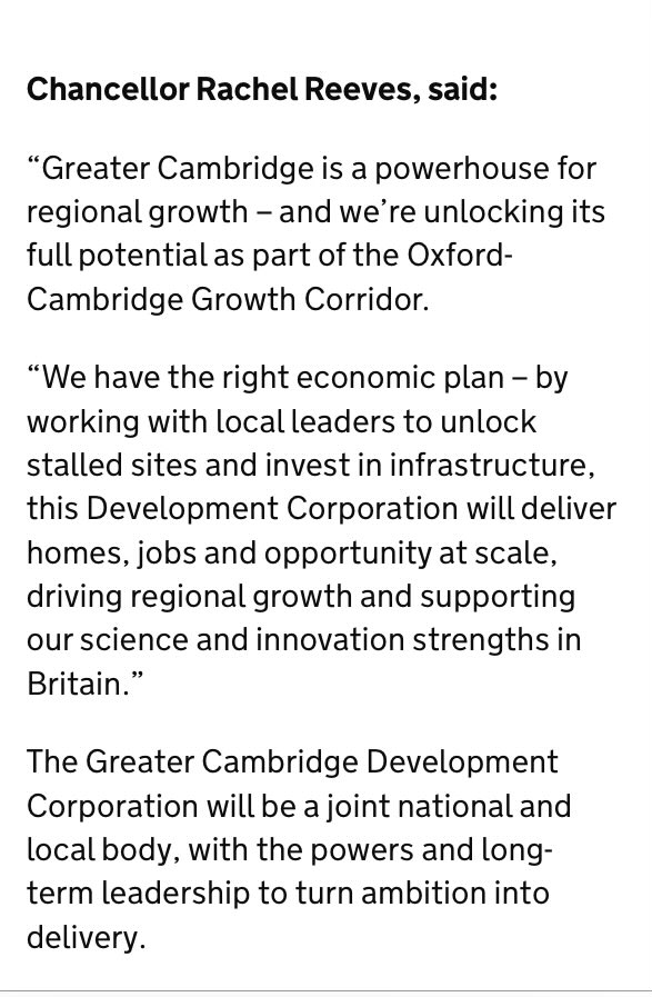 markrwilliamson's tweet photo. Government confirms intention to establish a Greater Cambridge Development Corporation. https://t.co/3i3hH33a1z
