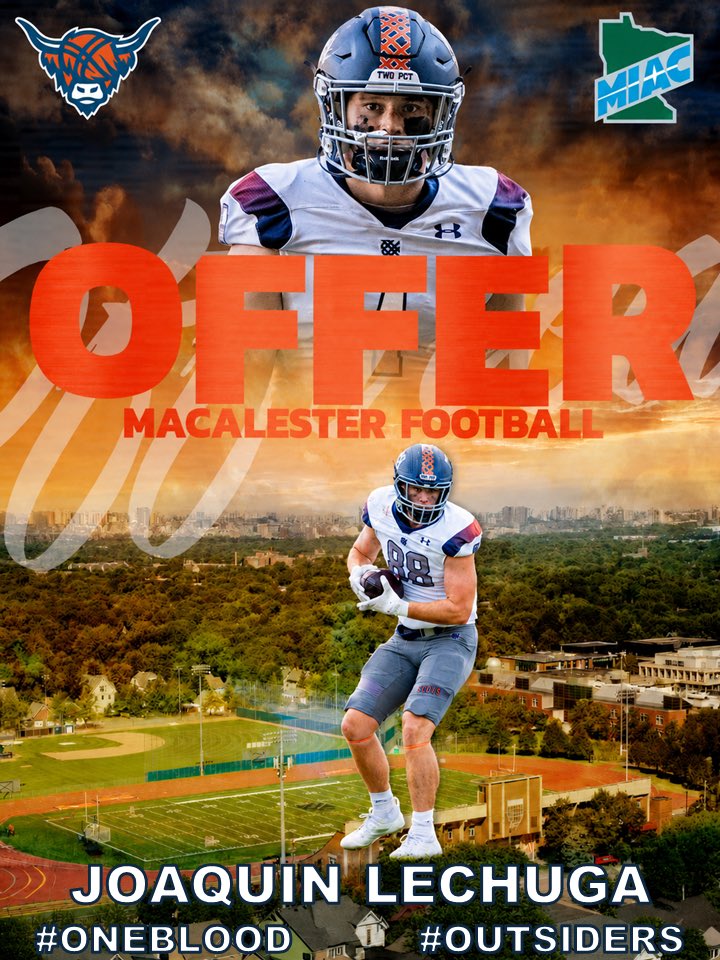 Jlechuga40's tweet photo. I had a great in person conversation with @Phil_Nicolaides at Highland Park earlier today!

I’m blessed to receive an offer to play @MacalesterFB 

Super hyped to compete at camp next week! 🏈 https://t.co/kfggPY0oIk