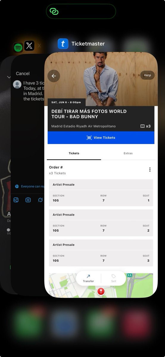 gem_dee's tweet photo. I have 3 tickets available for BAD BUNNY concert Today, at the Riyadh Air Metropolitano Stadium in Madrid. if there's anyone interested in getting the tickets please send me a DM x https://t.co/TpRt23AqgG