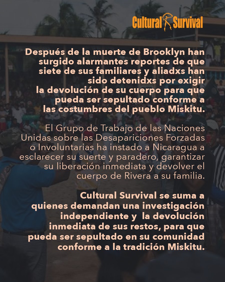 CSorg72's tweet photo. Condenamos la muerte de Brooklyn Rivera (Miskitu). Cultural Survival honra su legado y se solidariza con su familia, el pueblo Miskitu y todas las personas que exigen verdad, justicia, rendición de cuentas y respeto por los derechos de los Pueblos Indígenas en Nicaragua. https://t.co/BtK2H7N01F
