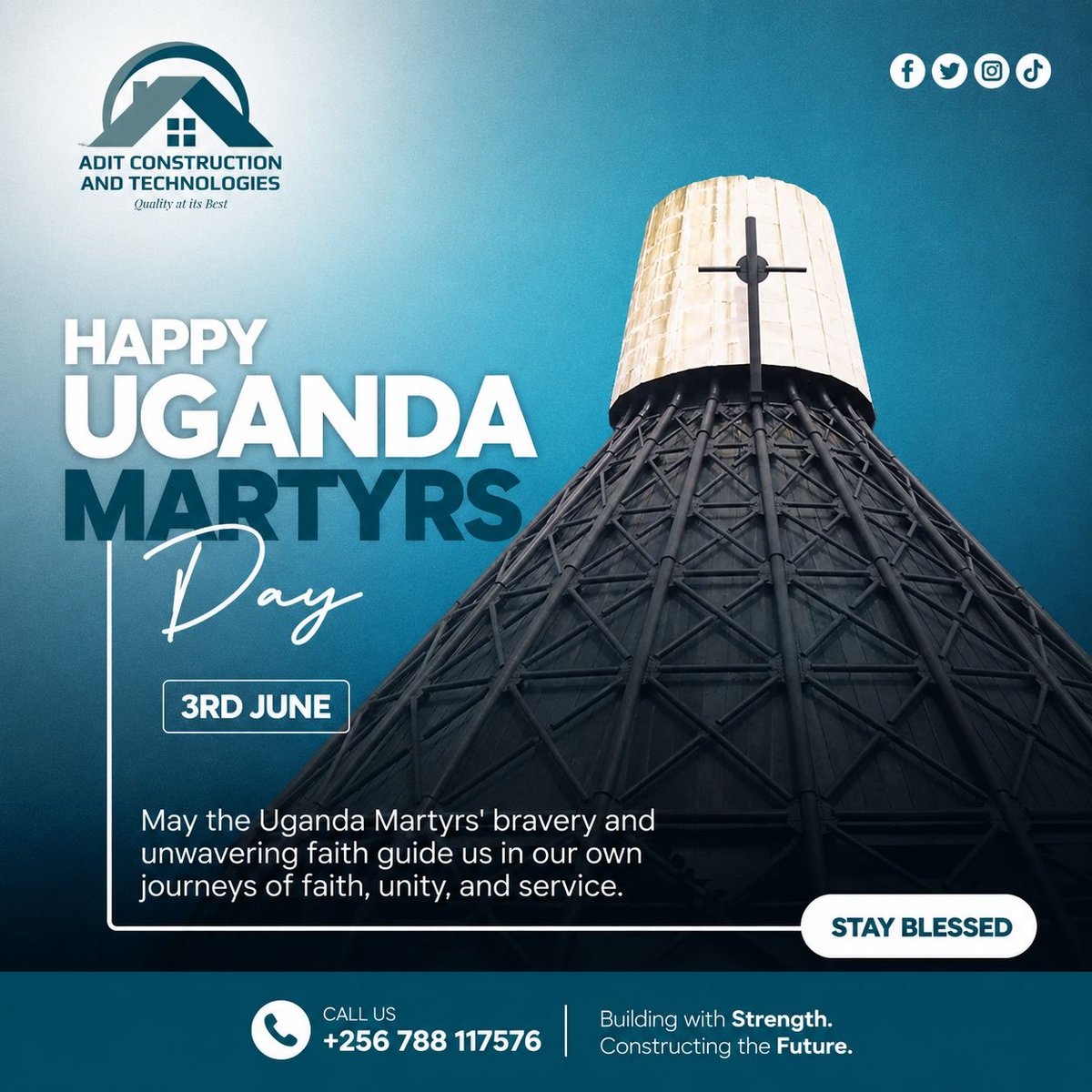 AditContractors's tweet photo. We join all believers in Uganda and beyond to celebrate this day . May it strengthen your faith and what you all believe in. Just like your faith, our walls are strong ,long lasting and as beautiful as your hearts. Enjoy. https://t.co/zSVMfm8DG6