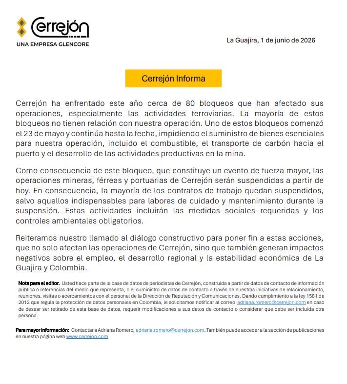 soyjonathanpine's tweet photo. Lo de Cerrejón es un campanazo para Colombia.

No hay garantías para producir ni para invertir en Colombia cuando una operación como Cerrejón debe suspender actividades por bloqueos. 12 ml empleos y el desarrollo de La Guajira no pueden seguir siendo rehenes de las vías de hecho. 

¿Y quién responde?