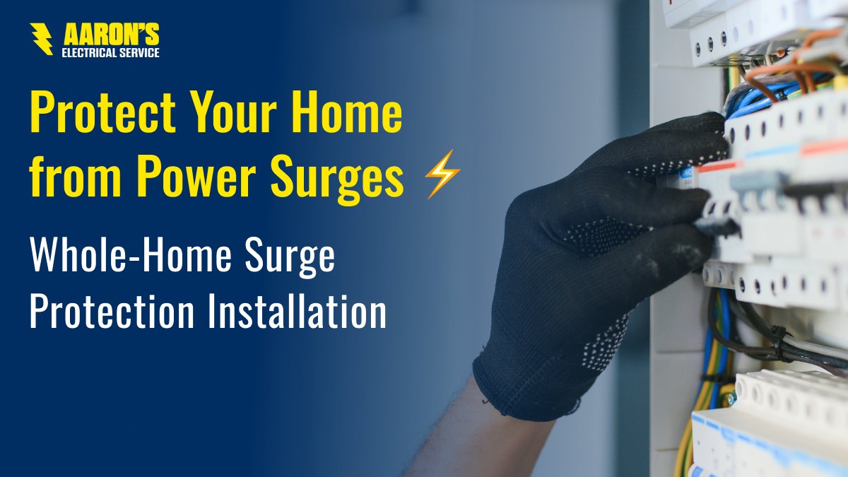 ElectricByAaron's tweet photo. Power surges can damage appliances and electronics in seconds. ⚡

Whole-home surge protection stops excess voltage at your panel to help protect your home.

Learn more: https://t.co/JeVsN8qK6H

#HoustonElectrician #HomeSafety #ElectricalService https://t.co/H5qBcdrVQf