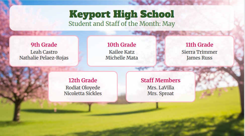 KeyportSchools's tweet photo. Congratulations to the Keyport High School students and staff members of the month for May!!  Keep up the great work. https://t.co/Ow6xuxXgVR