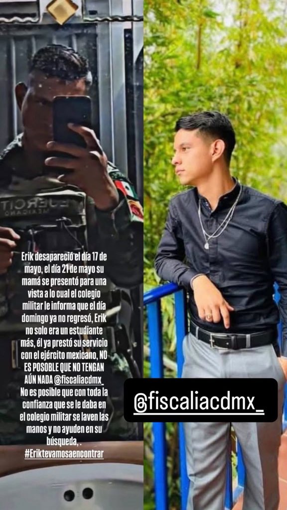 nancygc841's tweet photo. 🚨 AYUDA A DIFUNDIR 🚨

Erik desapareció en CDMX. Su familia lo busca desesperadamente.

@c4jimenez @OHarfuch @FiscaliaCDMX @SSC_CDMX @GN_MEXICO_ @SEDENAmx

Por favor compartan. Una publicación puede ayudar a encontrarlo. ���

#ErikTeVamosAEncontrar #DesaparecidoCDMX #CDMX https://t.co/8hUR13f1lr