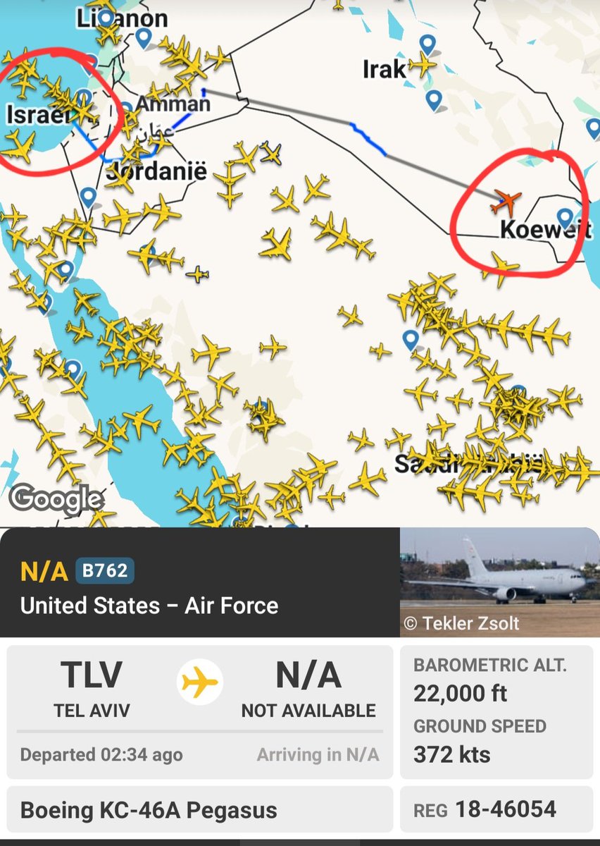 RubenVis's tweet photo. Tegenwoordige realiteit.
USAF tankervliegtuig opgestegen in Tel Aviv, vliegt boven Jordanië en zuidelijk Irak. https://t.co/9J3RF7jM0B