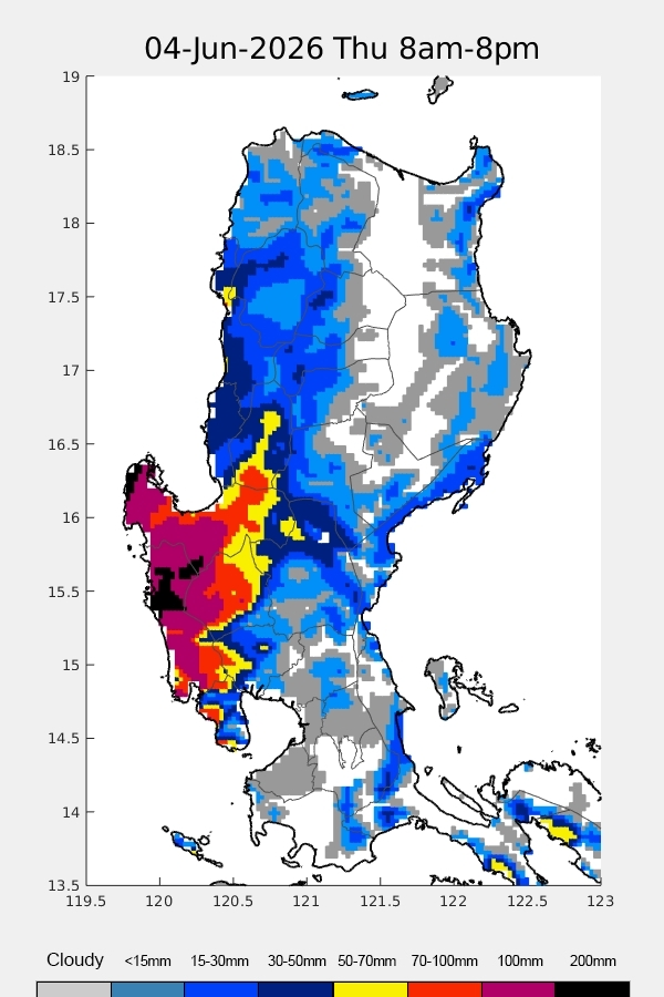 matteyowwwwww's tweet photo. Heads up! ⚠️

Central Luzon, most parts of the Ilocos Region and Metro Manila, and some parts of the Cordillera and CALABARZON might experience heavy to intense (70-100 mm) and torrential rains (200 mm) for both tomorrow (June 4) and Friday (June 5), due to the Southwest #MonsoonPH (#HabagatPH). ⛈️

Widespread flash floods and landslides are likely, especially in the hazard-prone areas.

Note: Any changes in the forecast are still possible but please be alert. 🙏

📷: @Weather_Manila