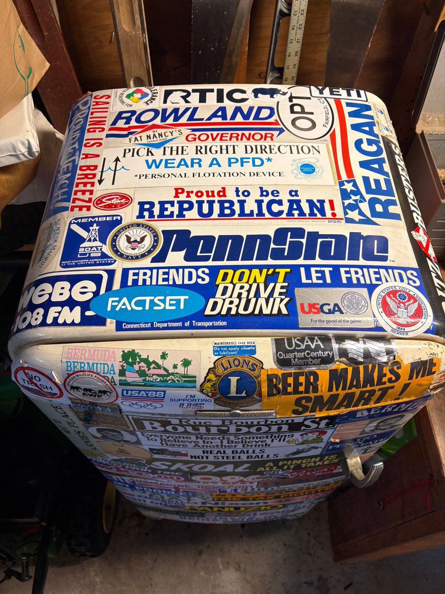 mdarmstrong's tweet photo. Updated the decals on my garage refrig. Yeti, US Navy, USS Arizona Memorial, and Costa. Can you spot them? Running out of real estate here! https://t.co/JOp1ziAeQS