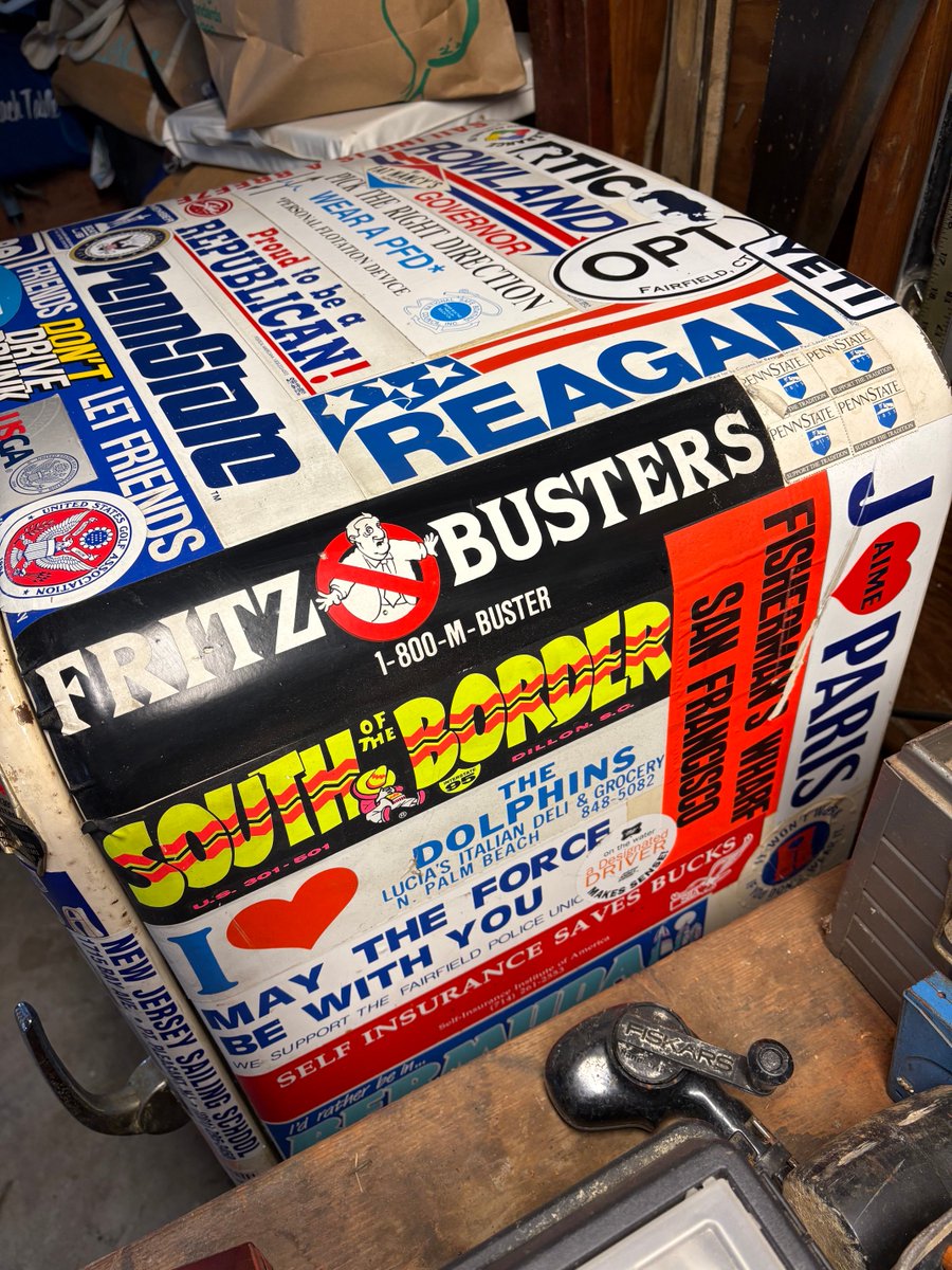 mdarmstrong's tweet photo. Updated the decals on my garage refrig. Yeti, US Navy, USS Arizona Memorial, and Costa. Can you spot them? Running out of real estate here! https://t.co/JOp1ziAeQS