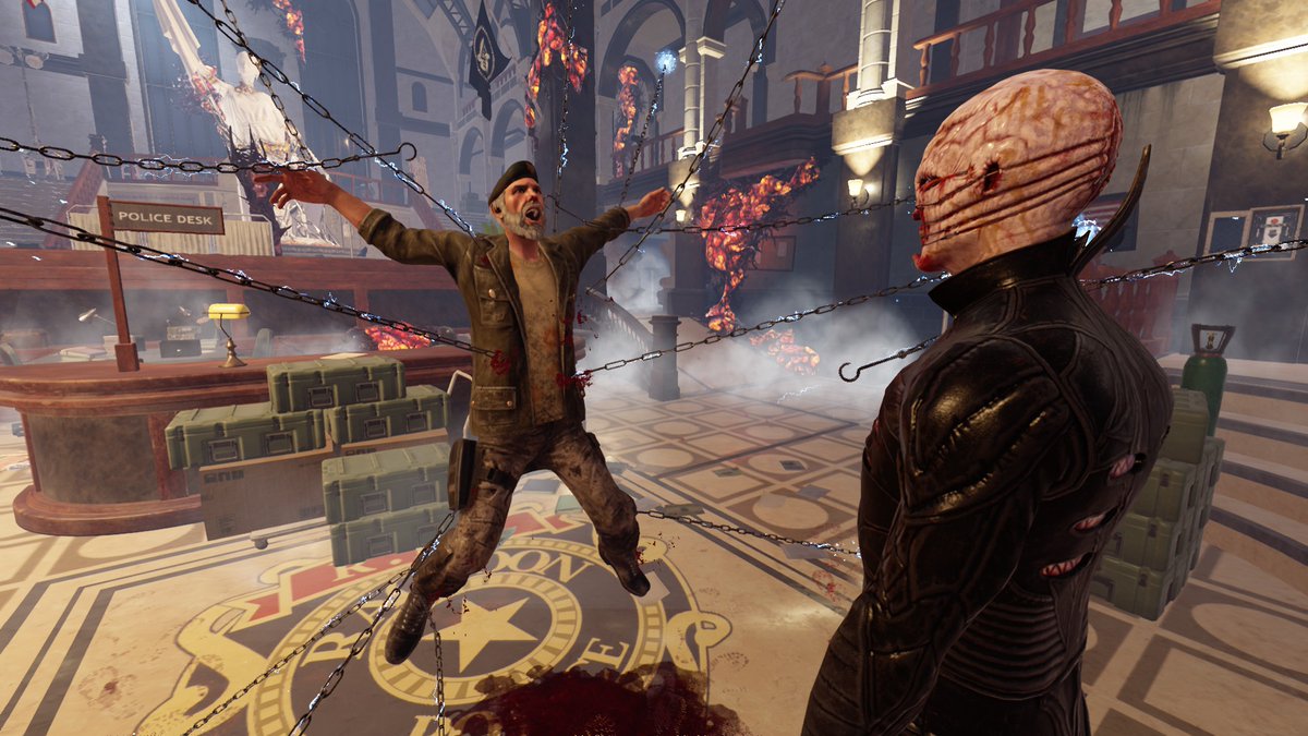 Field_Agent_R's tweet photo. DBD still feels so unreal sometimes, like imagine telling players in 2017 that you would one day be able to mori Bill Overbeck as a Cenobite (chatterer) from Hellraiser on RPD or Rick Grimes in the Saw Bathroom https://t.co/BAb2xADFTR