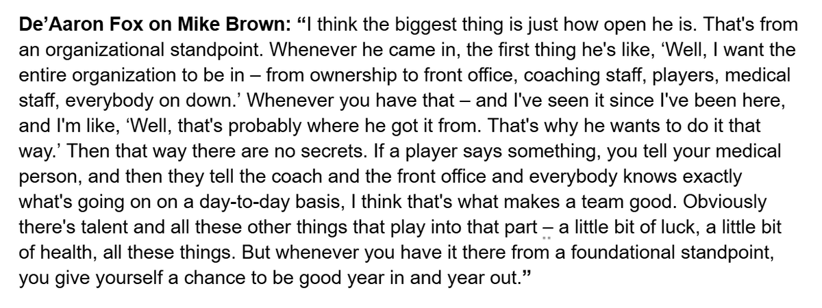 AlexKennedyNBA's tweet photo. Spurs guard De'Aaron Fox was asked about playing for Knicks head coach Mike Brown in Sacramento and what stood out about him: https://t.co/aXxtYp2HeX