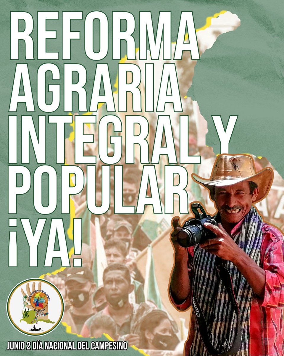 CNA_Colombia's tweet photo. 🌱 En el Día Nacional del Campesino reafirmamos que las y los campesinos no pueden ser reconocidos únicamente por su papel en la producción de alimentos.

El campesinado es un sujeto político de derechos. Por eso seguimos impulsando la Reforma Agraria Integral y Popular para garantizar el acceso a la tierra, fortalecer los #TECAM y avanzar hacia la soberanía alimentaria.

✊ ¡Reforma Agraria Integral y Popular YA!

#ElCampoSeRespeta