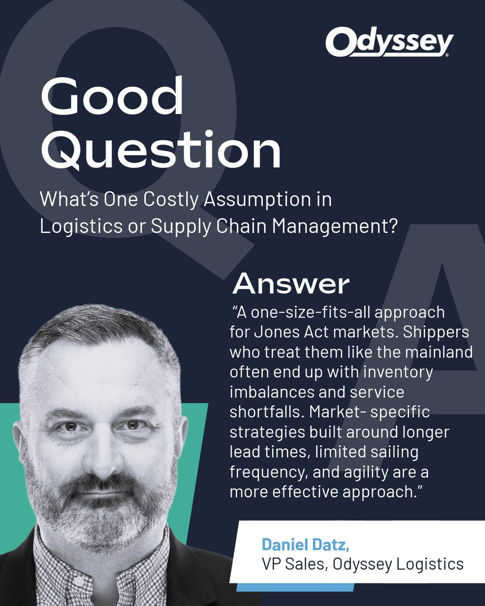 OdysseyLogistic's tweet photo. What you assume about your supply chain could be costing you more than you think. 

Our own Dan Datz shares his perspective alongside other industry leaders in the latest Inbound Logistics issue: https://t.co/arz0n0agBx https://t.co/mmn7ctcBxo