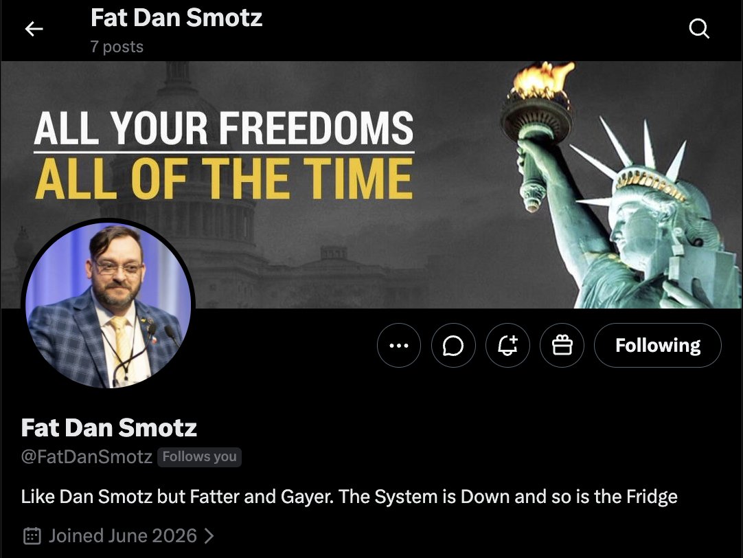 tsidpod's tweet photo. I guess I've reached the status level of parody accounts in my honor. 

Fuck you @FatDanSmotz! 🖕🤣🤣🤣 https://t.co/uxKox7Y6uK