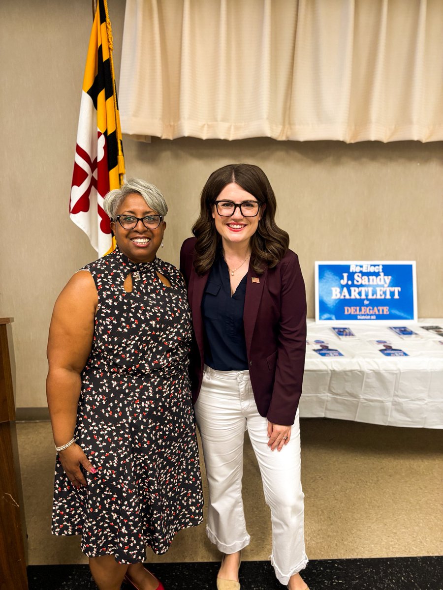 SarahForMD's tweet photo. Eight years ago, @DelBartlett32 and I were freshman legislators in the Maryland State House. Last week, I was proud to stand alongside House Speaker @JPenaMelnyk and Sandy’s district-mate Delegate @marksoochang in highlighting all of the progress she has made since then. In this last year alone, as Chair of the Judiciary Committee, Sandy spearheaded the end of 287g agreements and the passing of the Community Trust Act, generational reforms to our juvenile justice system, strengthened guardrails of our foster care programs, and much more.