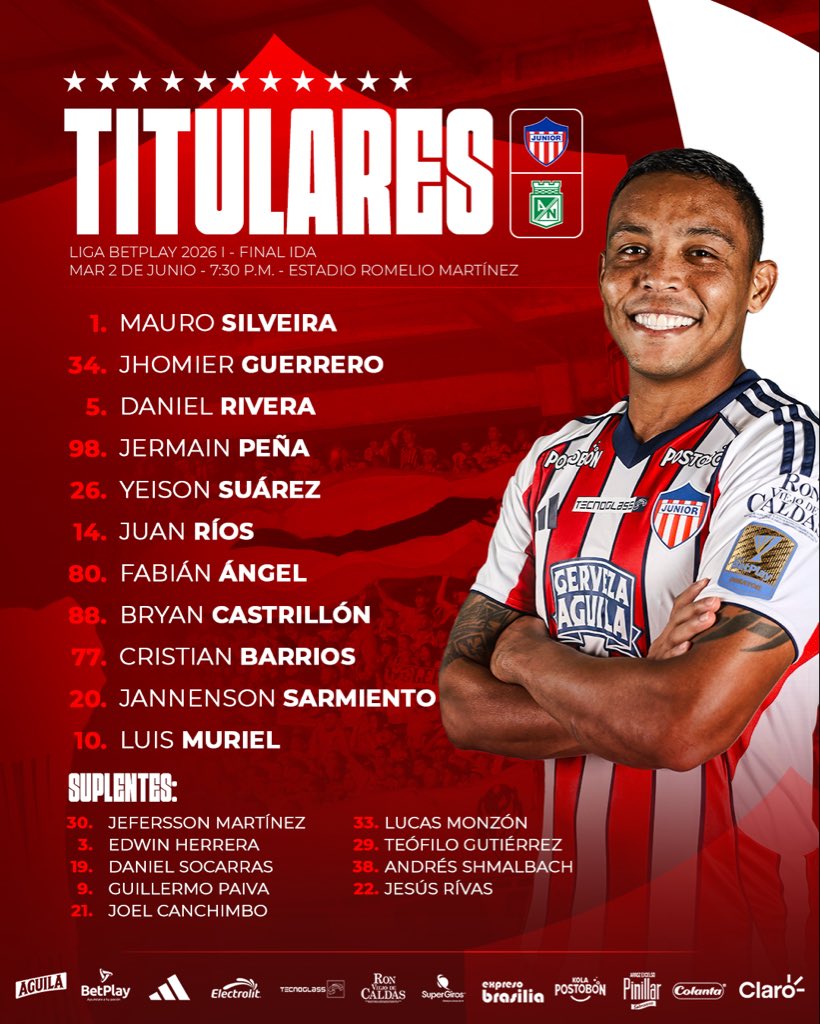 FootballPlusX's tweet photo. Ya tiene listo su equipo titular #Junior para la ida de #LAFINALxWIN https://t.co/WizhzVV6TR