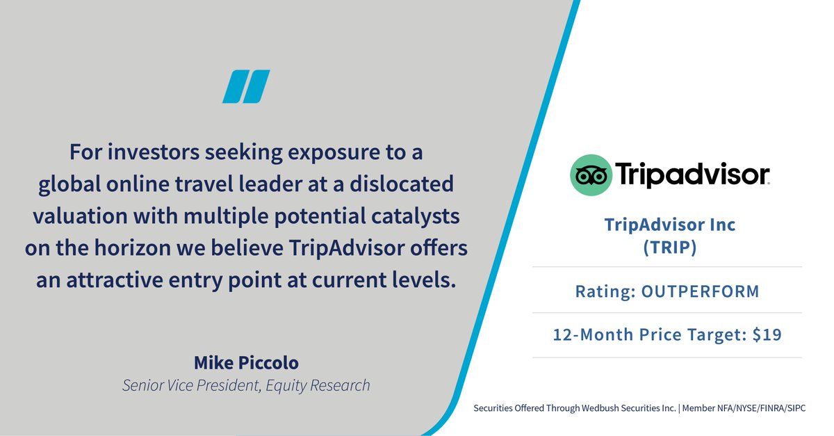 Wedbush's tweet photo. Equity Research Analyst, Mike Piccolo assumes coverage on @Tripadvisor ($TRIP) at #OUTPERFORM ($19 PT, ~57% upside).
Most people know TripAdvisor for hotel reviews, but the real story today is activist pressure from Starboard, a potential $1B asset sale in motion, and a fast-growing Experiences business that the market is deeply undervaluing — all converging at once.
#EquityResearch #TripAdvisor #Travel #SpecialSituation #Investing