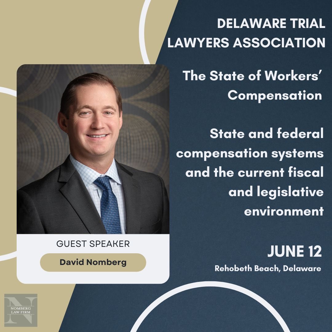Alabamaworkcomp's tweet photo. David Nomberg will be speaking at the Delaware Trial Lawyers Association summer seminar next week. He will be discussing the state of workers’ compensation and sharing the Workers’ Injury Law & Advocacy message. #WILG #workcomp #DTLA #WILGWarriors https://t.co/lvghj7EXiQ