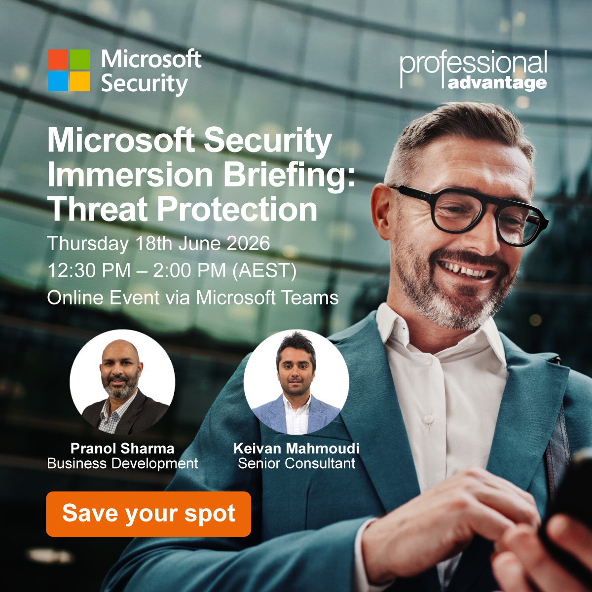 ProfessionalAdv's tweet photo. Attackers move fast. Can your security ops keep up?

Join our Microsoft Security Immersion Briefing on Threat Protection.
📅 18th June | 12:30 PM AEST | Online

🔗 Register now: https://t.co/5MCRpDJxNr

#MicrosoftSecurity #ImmersionBriefing #Microsoft365 #SMB #ThreatProtection https://t.co/yVfzXTYoLo