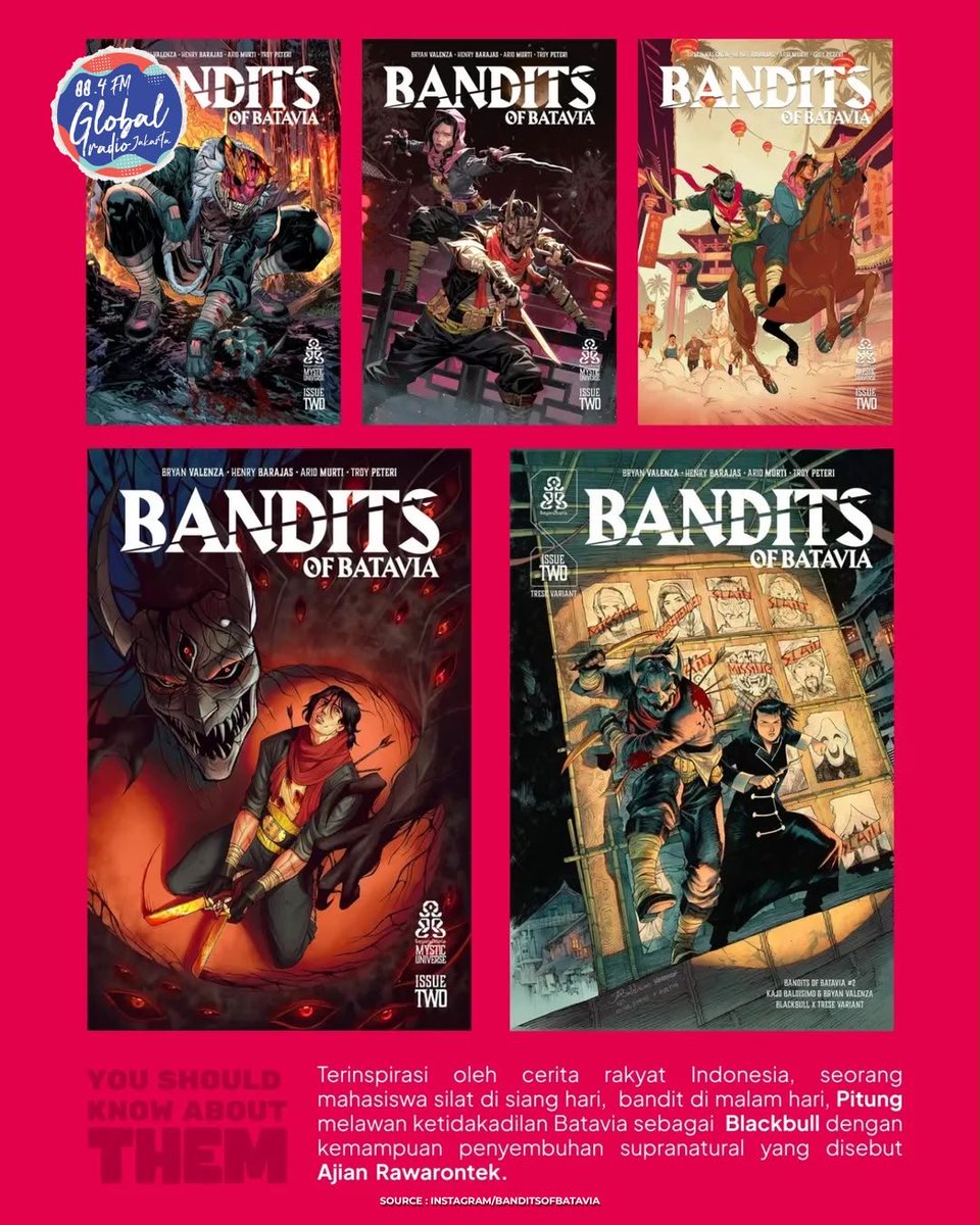 884GlobalRadio's tweet photo. Global People! Melalui Instagram pribadinya Ernest Prakasa mengumumkan akan mengadaptasi komik “Bandits of Batavia” karya @BryanValenza menjadi sebuah film🎬
#GlobalRadio #ernestprakasa #sipitung #banditsofbatavia #imajinari https://t.co/YAACVgxGY8