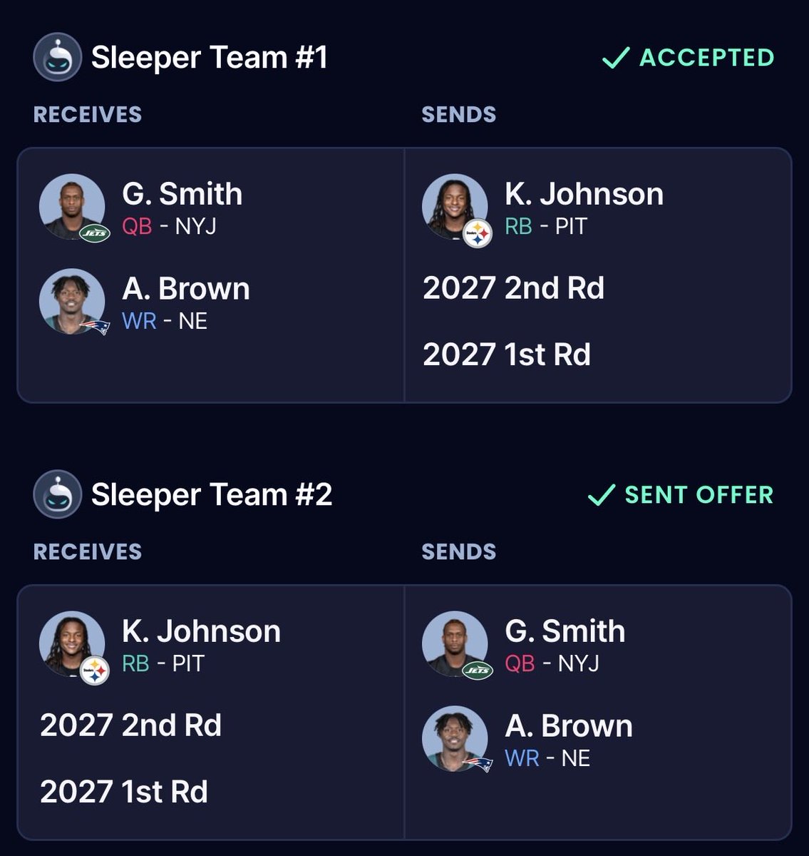JRDynastyWHSE's tweet photo. Finishing off a rebuild &amp; going to contend mode on this team. Just stacked AJ Brown with my Drake Maye https://t.co/myPPvr64W2