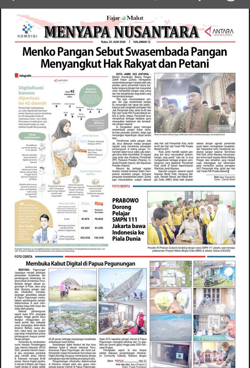 fajar_malut's tweet photo. Fajar Malut Edisi Rabu 03 Juni 2026 Hadir Dengan Menyapa Nusantara #Fajarmalut #Menyapanusantara2026  #Komdigi  #Lkbnantara https://t.co/hO5VYFcaAa